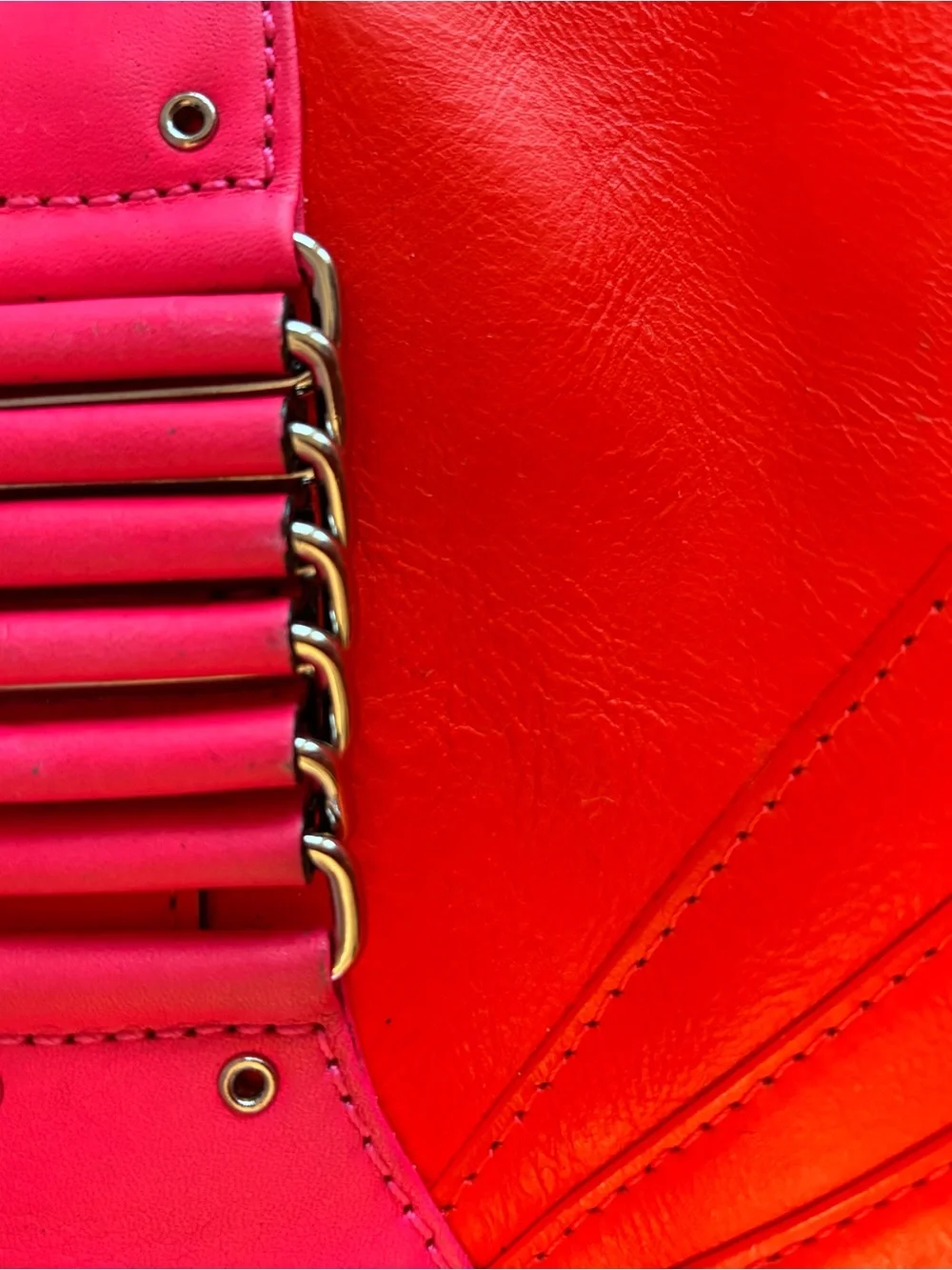 Rebecca Minkoff Park Avenue Two-Tone Leather Clutch -  Hot Pink & Coral